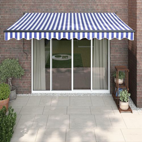 [Home] Gelenkarmmarkise Blau und Weiß 3,5x2,5 m Stoff und Aluminium , Neue Mode 2024 im häuslichen Leben