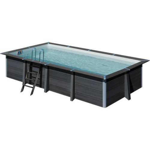 Aufstellpool WPC-Pool-Set Gre eckig 606x326x124 cm inkl. Sandfilteranlage, Skimmer, Leiter, Filtersand & Bodenschutzvlies grau