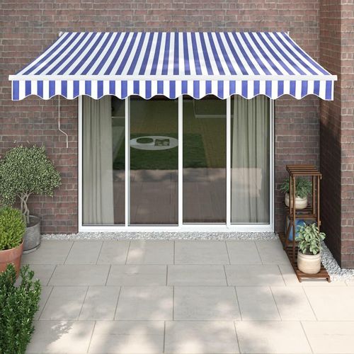 [Home] Gelenkarmmarkise Blau und Weiß 3,5x2,5 m Stoff und Aluminium , Neue Mode 2024 im häuslichen Leben
