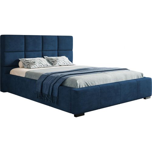 Polsterbett 180x200 Latis - Polsterbett mit Bettkasten, Hersteller Möbel - Schlafzimmer, Doppelbett & Samtstoff (Blau - Kronos 09)