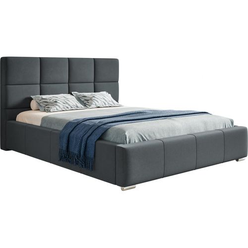 Polsterbett 140x200 Latis - Polsterbett mit Bettkasten, Hersteller Möbel - Schlafzimmer, Doppelbett & Samtstoff (Dunkelgrau - Jasmine 96)