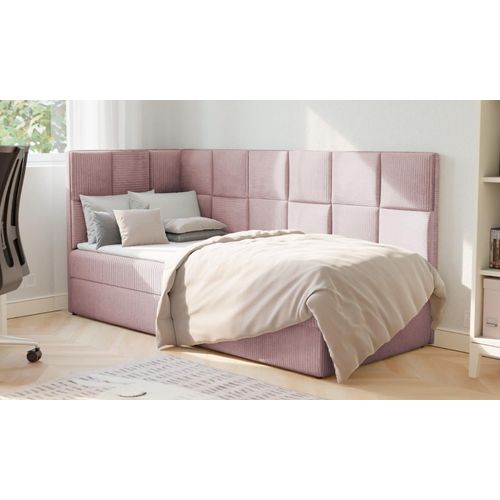 GREKPOL Boxspringbett Kinderbett Jugendbett Juniorbett Cosmo 90x200cm mit Einzelmatratze und Topper, Poso 145, Topper: Visco