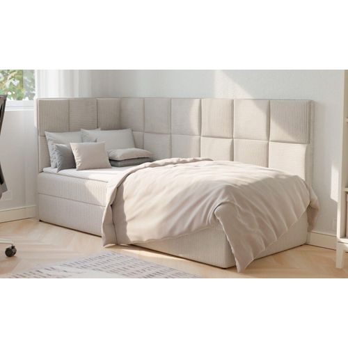 GREKPOL Boxspringbett Kinderbett Jugendbett Juniorbett Cosmo 100x200cm mit Einzelmatratze und Topper, Poso 100, Topper: Visco