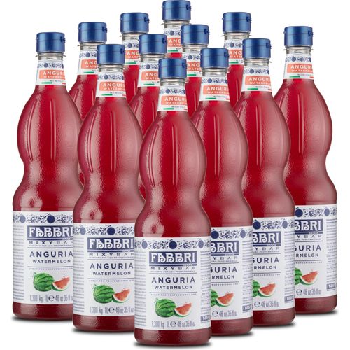 Food-United MIXYBAR-WASSERMELONE-FABBRI Sirup 12x1L PET-Flasche - Sciroppo Di Anguria Italien - ohne Aroma- Farb- & Konservierungsmittel geeignet für Fruchtsaft Getränke mit und ohne Alkohol oder für tropische Drinks - oder auch für Cocktail-Bars Beach-B