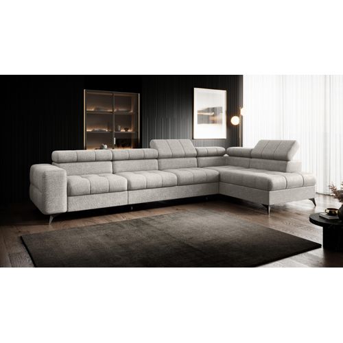 Ecksofa PUDDING MAXI Breite 350cm L-form Ecke mit einstellbare Kopfstützen und Schlaffunktion, Farbe PERLE BEIGE Infinity 01 Stoff , Couchgarnitur, Sofagarnitur, Schlafsofa, Wohnzimmer sofa mit Bettkasten