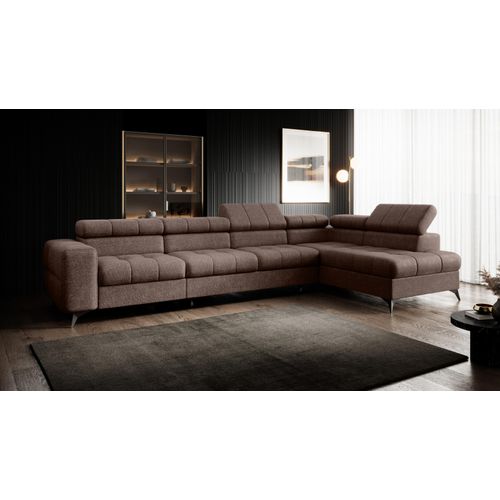 Ecksofa PUDDING MAXI Breite 350cm L-form Ecke mit einstellbare Kopfstützen und Schlaffunktion, Farbe Braun Infinity 03 Stoff , Couchgarnitur, Sofagarnitur, Schlafsofa, Wohnzimmer sofa mit Bettkasten