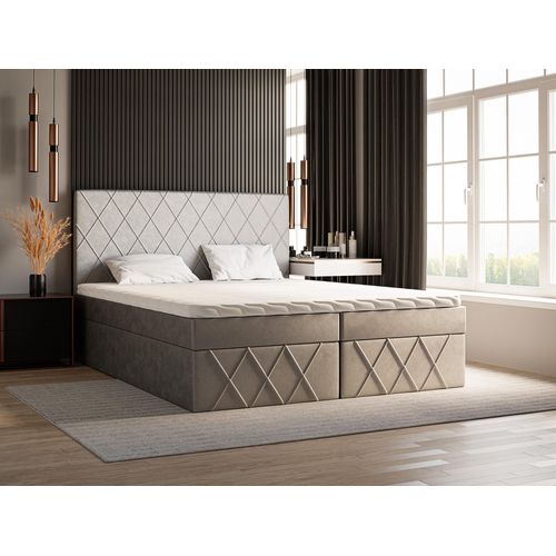 Boxspringbett 180x200 Pesto - Doppelbett mit Bettkasten - Bonell-Matratze & Topper - Samtstoff (Grau - Amor Velvet 4320)