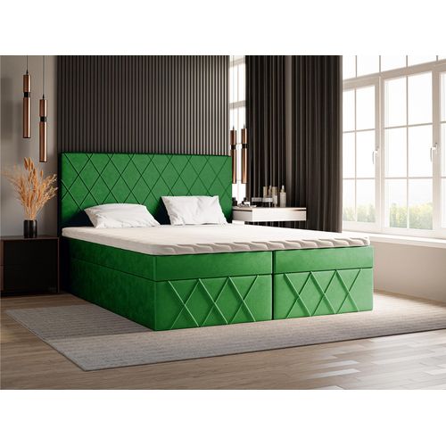Boxspringbett 200x200 Pesto - Doppelbett mit Bettkasten - Bonell-Matratze & Topper - Samtstoff (Grün - Amor Velvet 4311)