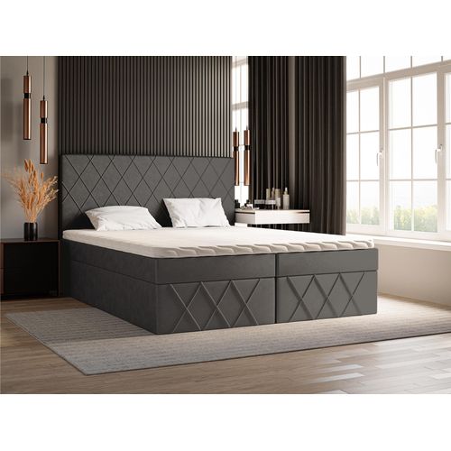 Boxspringbett 180x200 Pesto - Doppelbett mit Bettkasten - Bonell-Matratze & Topper - Samtstoff (Dunkelgrau - Amor Velvet 4321)