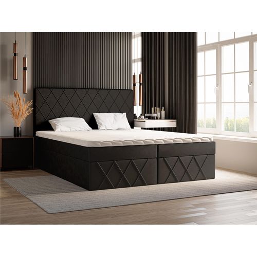 Boxspringbett 200x200 Pesto - Doppelbett mit Bettkasten - Bonell-Matratze & Topper - Samtstoff (Schwarz - Amor Velvet 4322)
