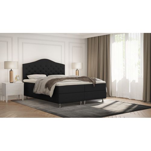 SALES LEADER Boxspringbett NAIROBI 180x200 cm Polsterbett mit zwei Bettkästen, Komplett-Set mit Matratze und Topper (4cm), Schwarz, Bett Stoff JASMINE 100