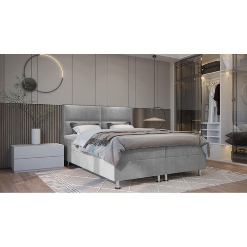 SALES LEADER Boxspringbett BOGOTA 140x200 cm Polsterbett mit zwei Bettkästen, Komplett-Set mit Matratze und Topper (4cm), Hellgrau, Bett Stoff ELEMENT 24