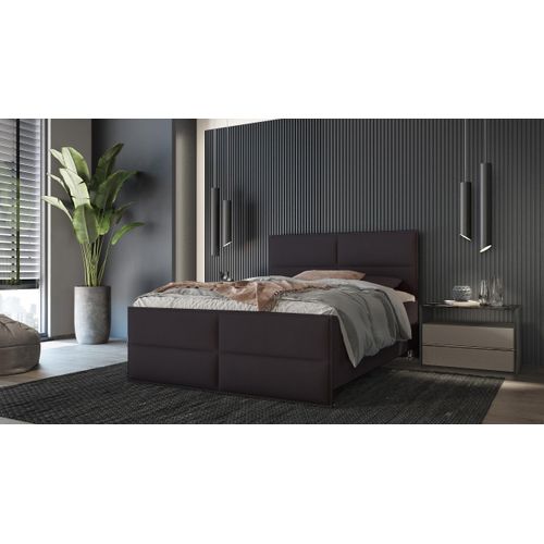 SALES LEADER Boxspringbett BERN 200x200 cm Polsterbett mit zwei Bettkästen, Komplett-Set mit Matratze und Topper (4cm), Braun, Bett Stoff ELEMENT 25