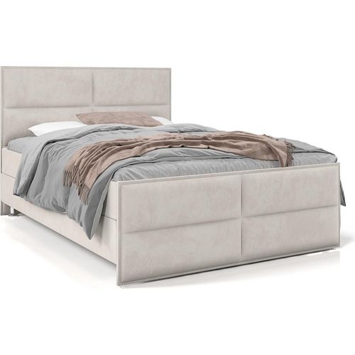 SALES LEADER Boxspringbett BERN 140x200 cm Polsterbett mit zwei Bettkästen, Komplett-Set mit Matratze und Topper (4cm), Beige, Bett Stoff ELEMENT 17