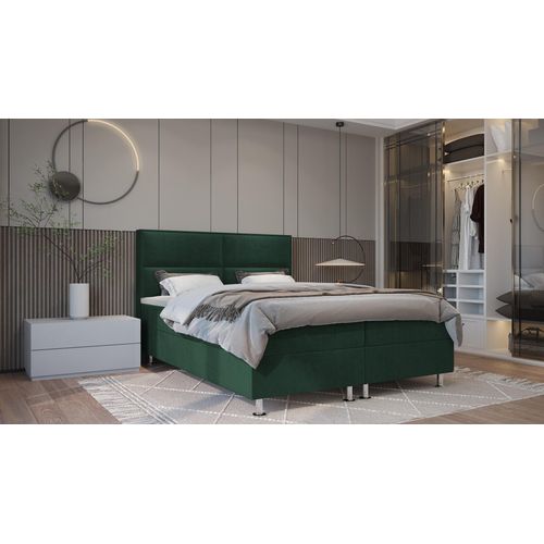 SALES LEADER Boxspringbett BOGOTA 160x200 cm Polsterbett mit zwei Bettkästen, Komplett-Set mit Matratze und Topper, Dunkelgrün, Bett Stoff ELEMENT 12