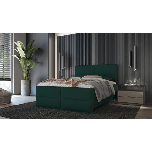 SALES LEADER Boxspringbett BERN 180x200 cm Polsterbett mit zwei Bettkästen, Komplett-Set mit Matratze und Topper (4cm), Dunkelgrün, Bett Stoff ELEMENT 12