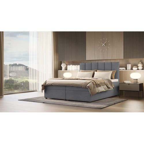 SALES LEADER Boxspringbett BERLIN 180x200 cm Polsterbett mit zwei Bettkästen, Komplett-Set mit Matratze und Topper (4cm), Graphit, Bett Stoff JASMINE 96