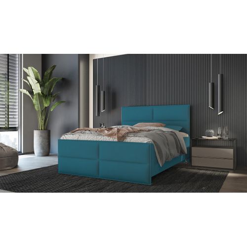 SALES LEADER Boxspringbett BERN 160x200 cm Polsterbett mit zwei Bettkästen, Komplett-Set mit Matratze und Topper (4cm), Dunkelblau, Bett Stoff ELEMENT 21