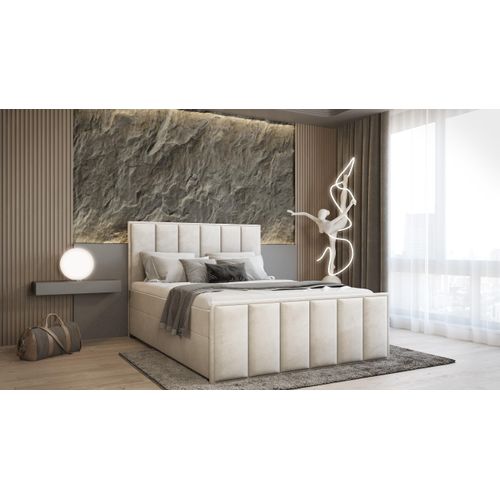 SALES LEADER Boxspringbett PARIS 140x200 cm Polsterbett mit zwei Bettkästen, Komplett-Set mit Matratze und Topper (4cm), Beige, Bett Stoff JASMINE 21