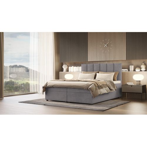 SALES LEADER Boxspringbett BERLIN 120x200 cm Polsterbett mit zwei Bettkästen, Komplett-Set mit Matratze und Topper (4cm), Grau, Bett Stoff JASMINE 90
