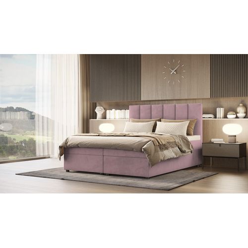 SALES LEADER Boxspringbett BERLIN 120x200 cm Polsterbett mit zwei Bettkästen, Komplett-Set mit Matratze und Topper (4cm), Rosa, Bett Stoff JASMINE 62