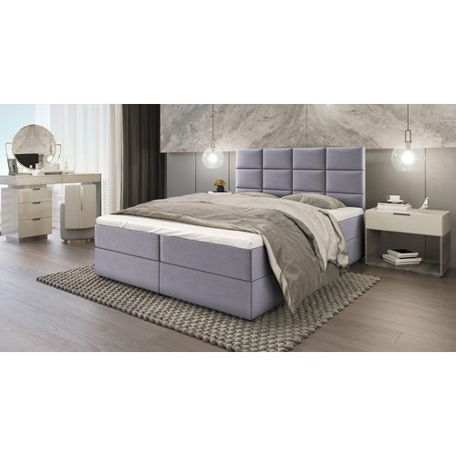 SALES LEADER Boxspringbett DENVER 140x200 cm Polsterbett mit zwei Bettkästen, Komplett-Set mit Matratze und Topper (4cm), Hellgrau, Bett Stoff ELEMENT 24