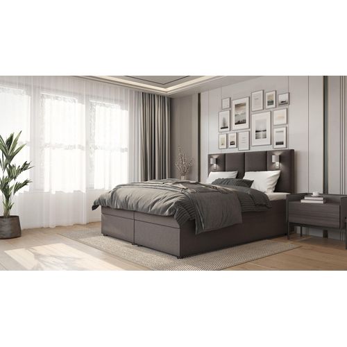 SALES LEADER Boxspringbett LONDON 120x200 cm Polsterbett mit zwei Bettkästen, Komplett-Set mit Matratze und Topper (4cm), Braun, Bett Stoff INARI 24