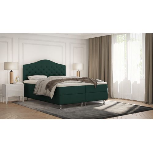 SALES LEADER Boxspringbett NAIROBI 180x200 cm Polsterbett mit zwei Bettkästen, Komplett-Set mit Matratze und Topper (4cm), Dunkelgrün, Bett Stoff ELEMENT 20
