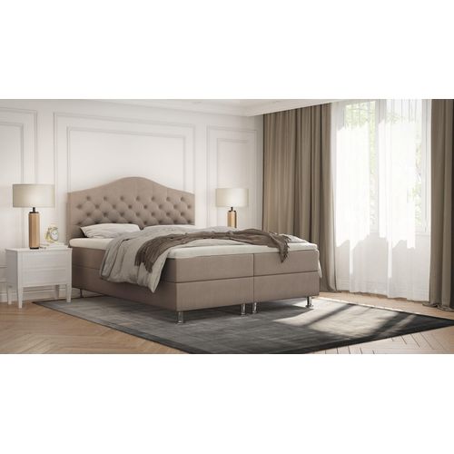 SALES LEADER Boxspringbett NAIROBI 140x200 cm Polsterbett mit zwei Bettkästen, Komplett-Set mit Matratze und Topper (4cm), Beige, Bett Stoff JASMINE 22