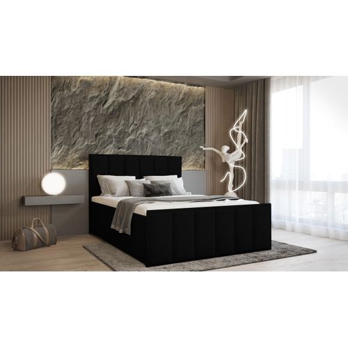 SALES LEADER Boxspringbett PARIS 120x200 cm Polsterbett mit zwei Bettkästen, Komplett-Set mit Matratze und Topper (4cm), Schwarz, Bett Stoff JASMINE 100