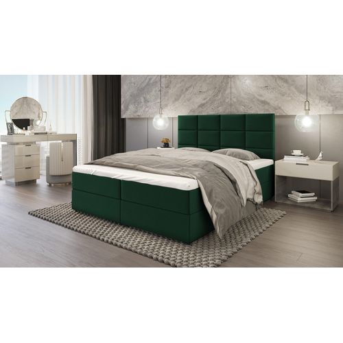 SALES LEADER Boxspringbett DENVER 140x200 cm Polsterbett mit zwei Bettkästen, Komplett-Set mit Matratze und Topper (4cm), Dunkelgrün, Bett Stoff ELEMENT 20