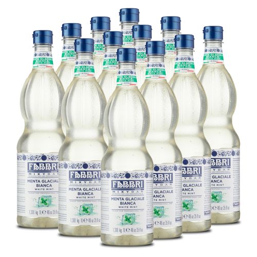 Food-United MIXYBAR-EISMINZE-WEIß-FABBRI Minzsirup 12x1L PET-Flasche - Sciroppo Di Menta Ghiacciata Italien - ohne Konservierungsmittel - Getränkesirup geeignet für Cocktails & Soft-Drinks - Getränke mit & ohne Alkohol oder für Mint-Latte Rum Spirituosen