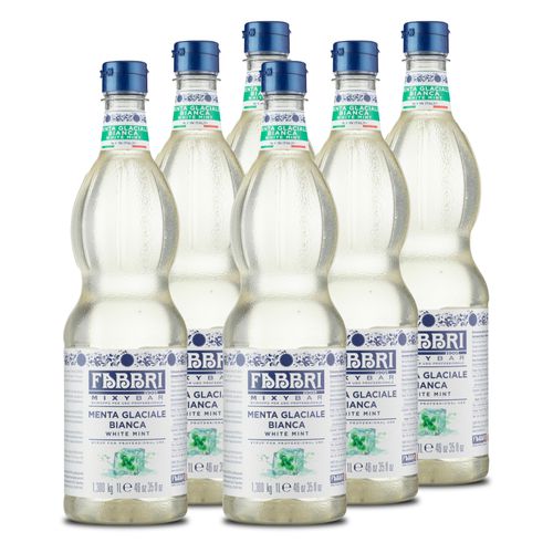 Food-United MIXYBAR-EISMINZE-WEIß-FABBRI Minzsirup 6x1L PET-Flasche - Sciroppo Di Menta Ghiacciata Italien - ohne Konservierungsmittel - Getränkesirup geeignet für Cocktails & Soft-Drinks - Getränke mit & ohne Alkohol oder für Mint-Latte Rum Spirituosen