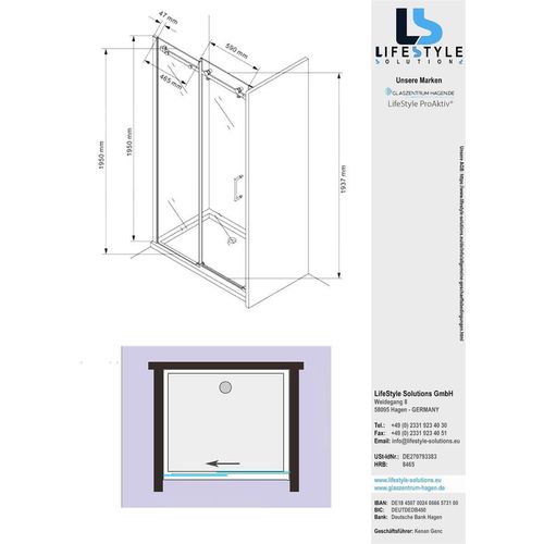 Glaszentrum Hagen - 110x195cm Nischentür Schiebetür Duschtür Nischendusche - ESG Glas