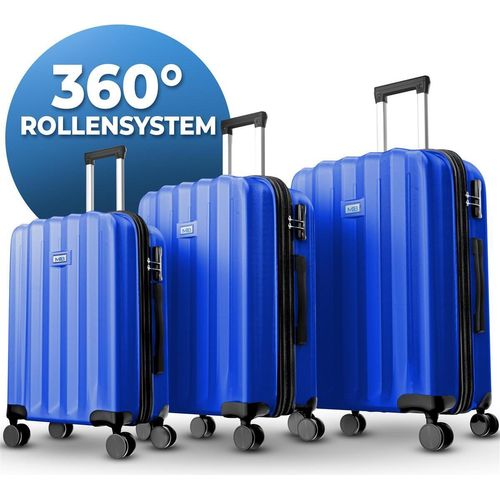 Reisekoffer 1052 Reisetasche Koffer Handgepäck Tasche Trolley ABS Königsblau 3´er Set (M+L+XL)