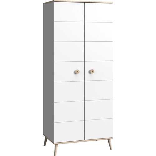 Kleiderschrank ></noscript>Billund< in weiß/Eiche Sägerau - 83x202x55cm (BxHxT)