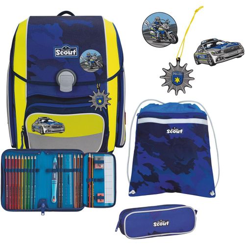Scout Schulranzen Basic Genius Set 4-teilig Blue Police dunkelblau