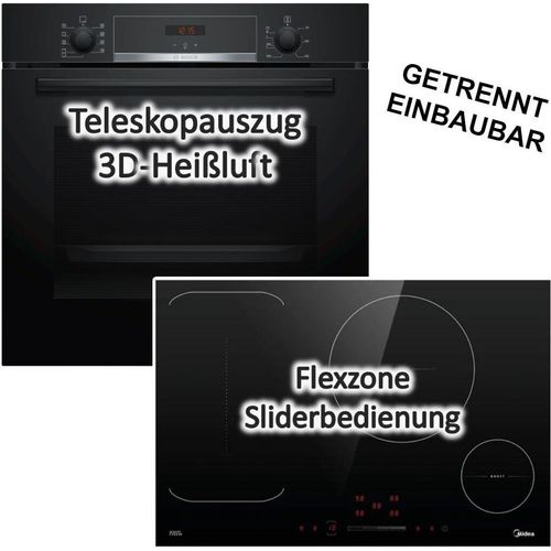 Herdset Bosch Backofen 3D-Heißluft Teleskopauszug + Midea Flex-Induktionskochfeld 77 cm