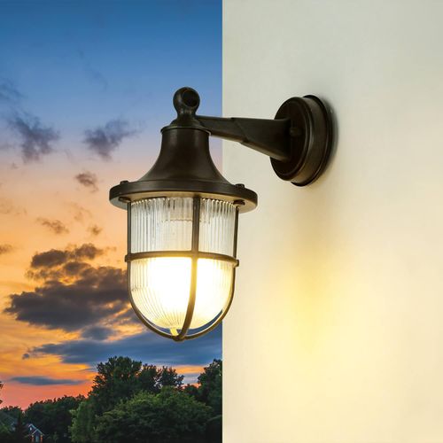 Wandleuchte außen Schwarz antik IP64 E27 Messing massiv Glas Maritim Außenwandlampe HausHof Garten