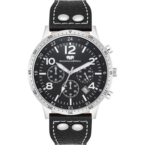 Herren Chronograph silber Echtleder schwarz