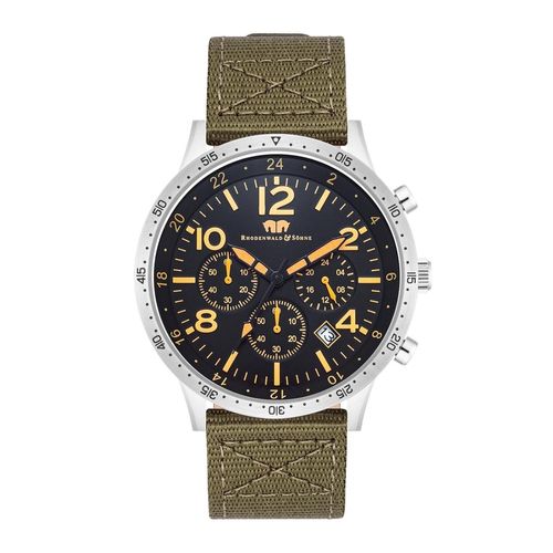 Herren Chronograph silber Nylon grün