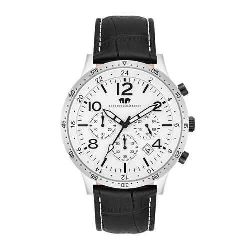 Herren Chronograph silber Echtleder schwarz