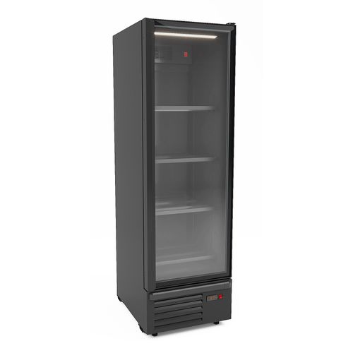 Kühlschrank GAZELLE | 1 Glastür + LED | 550 Liter, HxBxT 214x63x84cm | +1/+7°C | inkl. 4 Gitter mit Clips und Preiskartenhalter | Shwarz