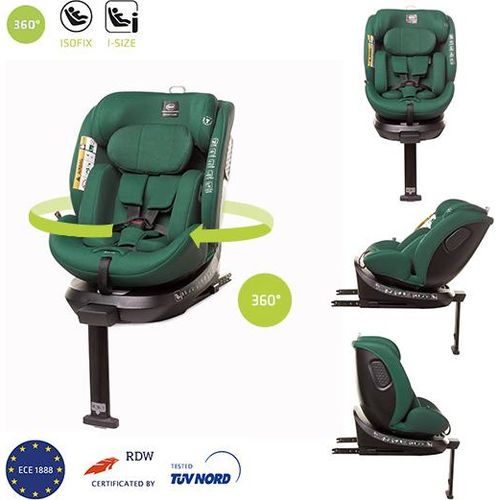 Kindersitz drehbar 360° ENZO-FIX mit ISOFIX montage, Stabilisierung, zusätzlicher Seitenschutz, I-SIZE, Grün