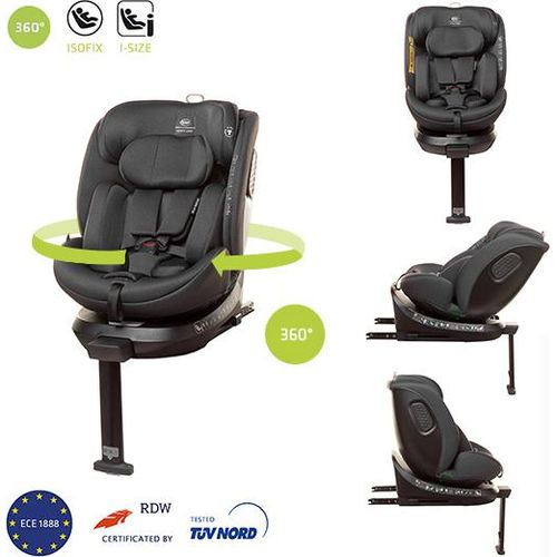 Kindersitz drehbar 360° ENZO-FIX mit ISOFIX montage, Stabilisierung, zusätzlicher Seitenschutz, I-SIZE, Graphite