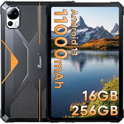 FOSSiBOT DT1 Outdoor Tablet Android 13, 10.4 Zoll FHD+, 16GB RAM + 256GB ROM (TF 1TB) Robustes Tablet PC, 11000mAh Akku, 48MP+16MP Kamera, IP68 Wasserdicht Tablet Dual SIM 4G/5G-WiFi/OTG/GPS/Face ID Orange