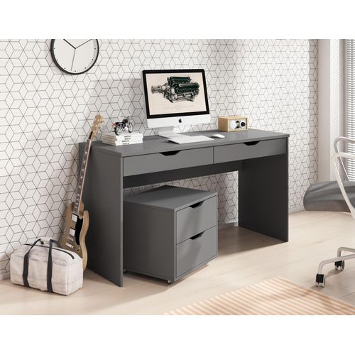 Schreibtisch 140 cm Larro - Computertisch mit Schubladen & Rollcontainer (Graphit)