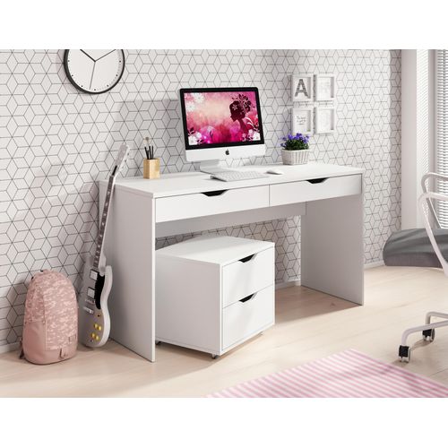 Schreibtisch 140 cm Larro - Computertisch mit Schubladen & Rollcontainer (Weiß)