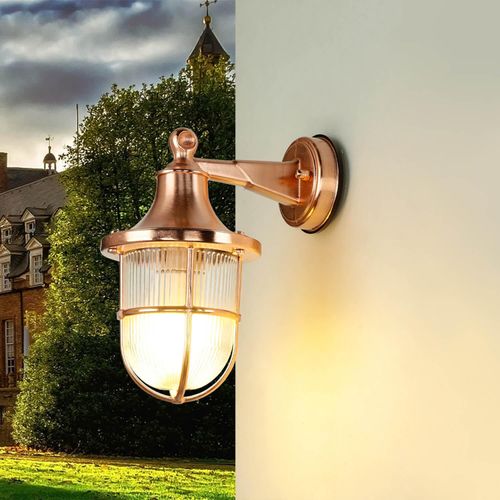 Außenlampe Wand in Kupfer IP64 E27 Messing massiv Glas Maritim Außenleuchte Terrasse Haus