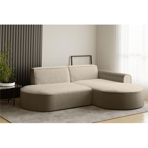 Ecksofa Designersofa BONDY in Stoff Ascot Hellbraun Ottomane Rechts
